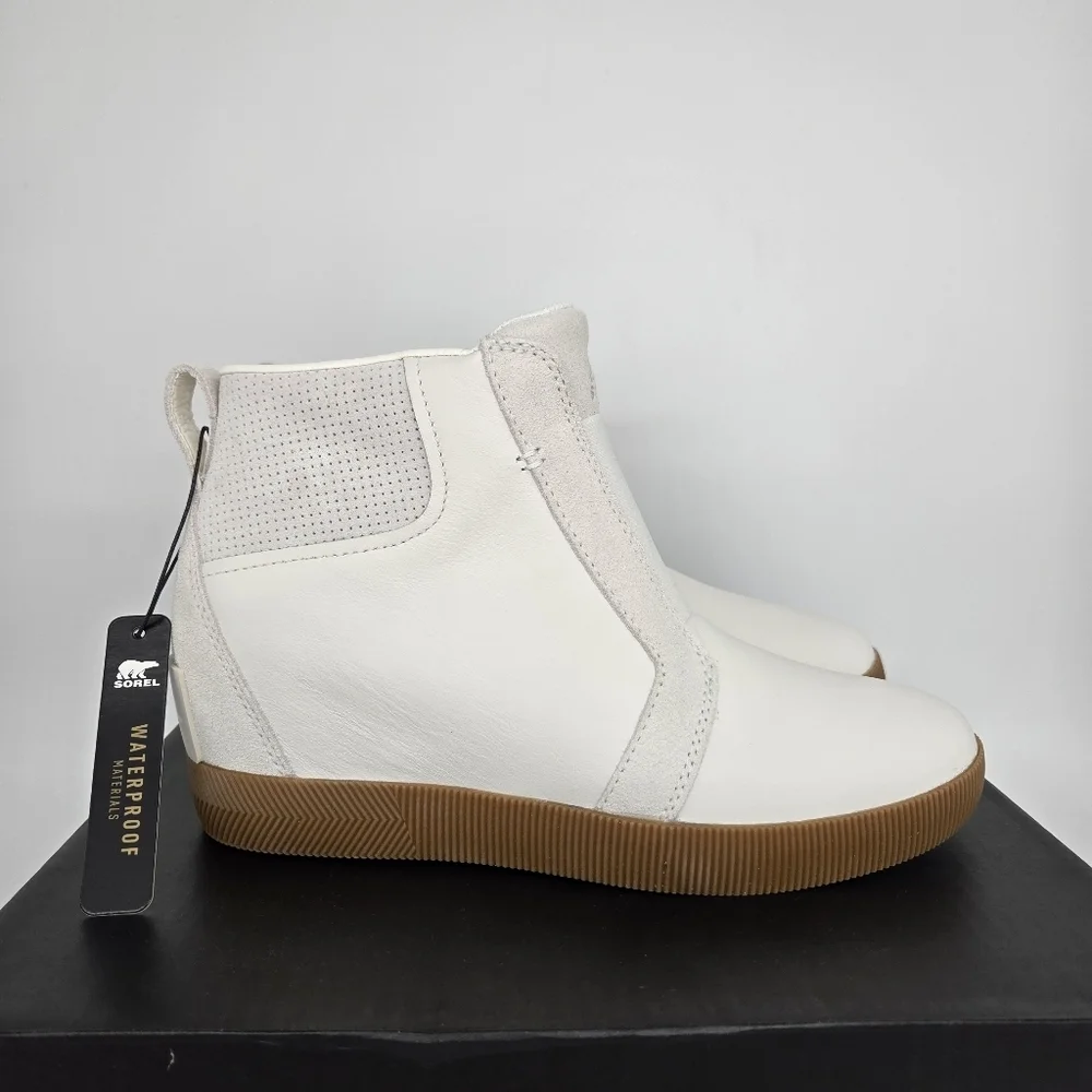 New Sorel Out N About Pull On Wedge Booties Leather Boots Women's Size 8 - Picture 3 of 8